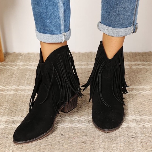Classic Fringe Black Ankle Booties - Picture 8 of 8